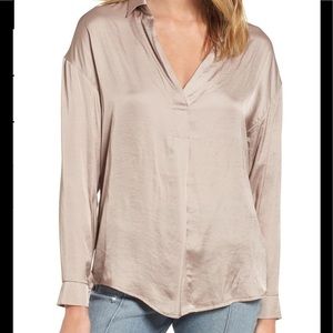 Lush size L long sleeve taupe satin top NWT